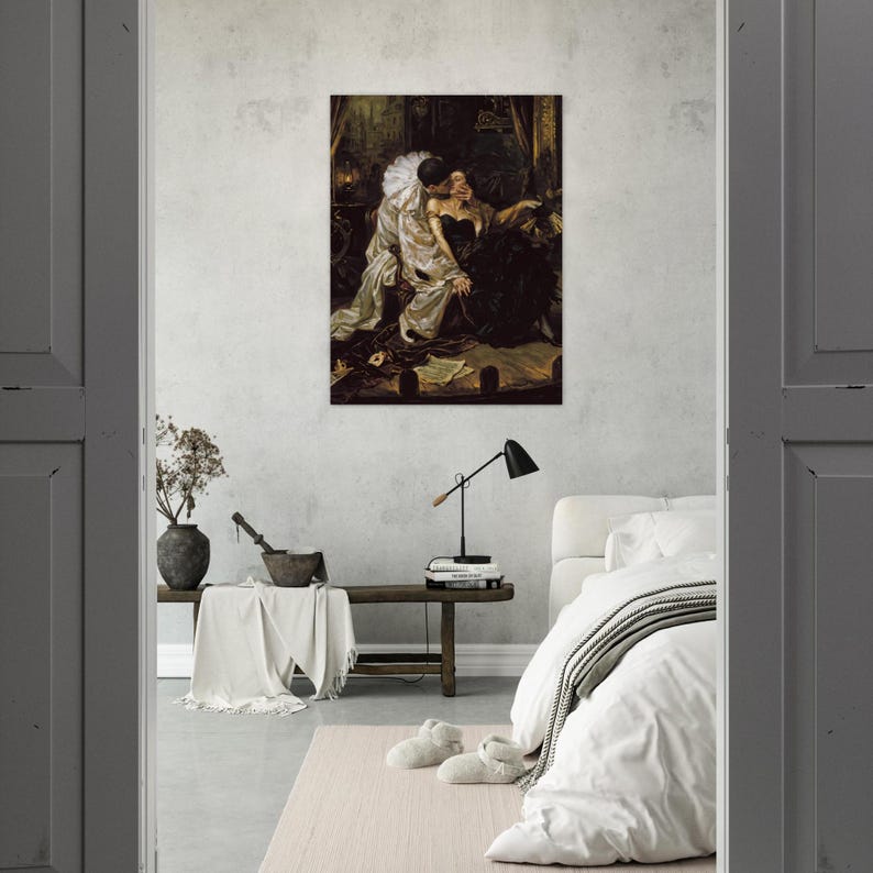 Pierrot’s Kiss Dark Romantic Art Print - Gothic Wall Decor, Moody Victorian Aesthetic Poster, Carlos Bonvalot Inspired Wall Art image 9