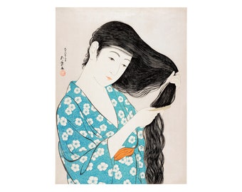 Goyō Hashiguchi Woman Combing Her Hair. Japanese woman Vintage Print. Unframed. Reproduction