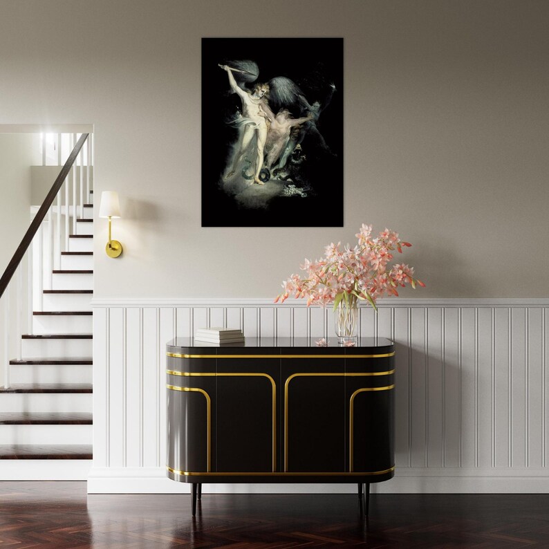 Satan & Death Occult Art Print | Goth Fantasy Poster | Vintage Satanic Wall Art Gift | John Henry Fuseli Print | Dark Academia Decor