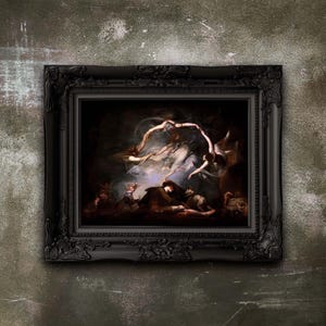 Tanzende Hexen Kunstdruck von Henry Fuseli. Vintage Gothic Wohndekor, Dark Academia Ästhetik. Ein witziges, modernes Wandbild. Remastered Ungerahmt