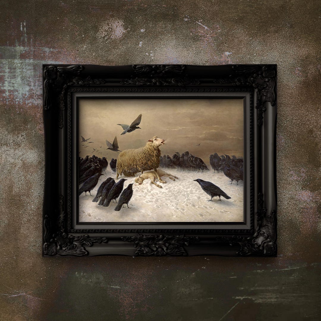 Vintage Sheep Anguish Painting by August Friedrich Schenck 1880