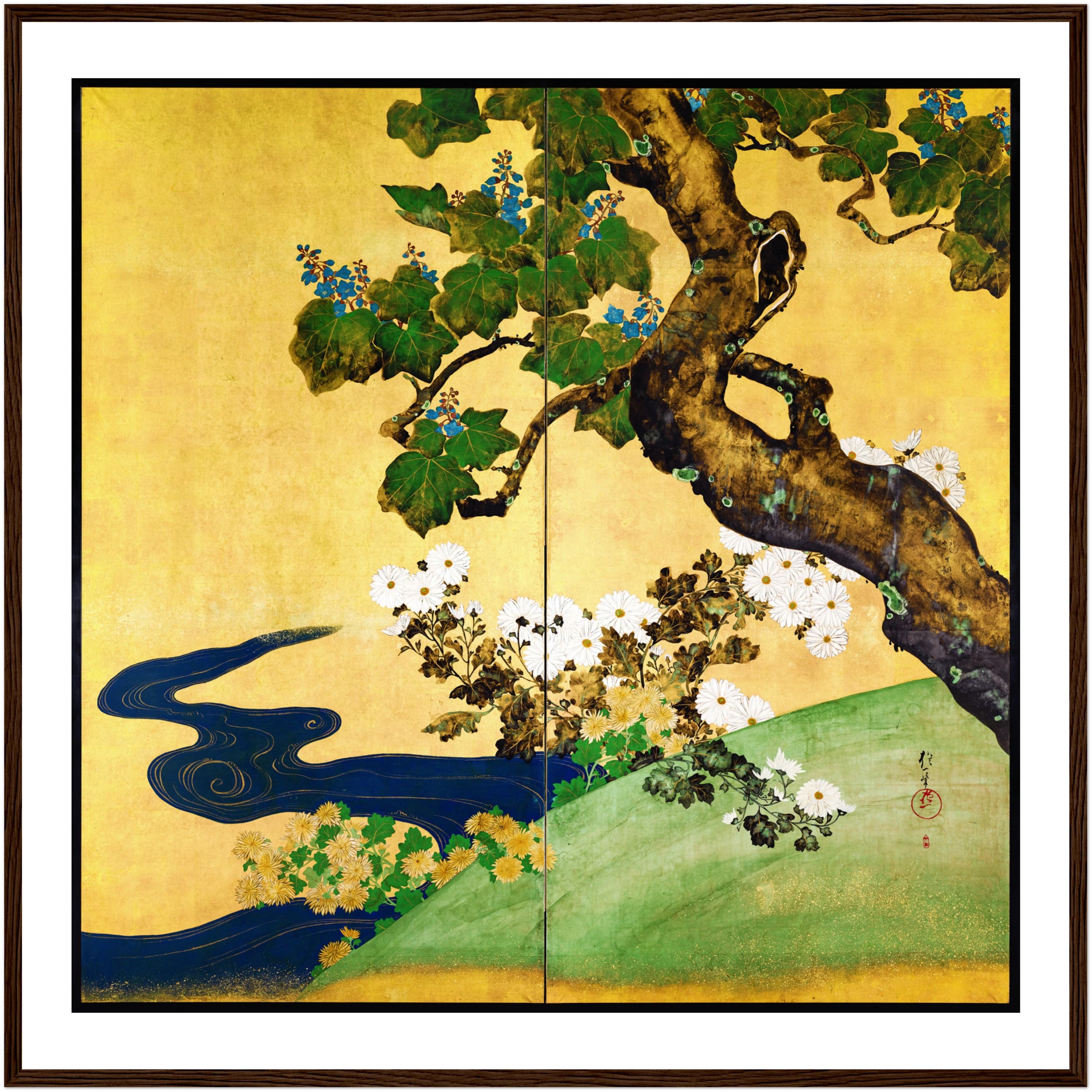 Sakai Hoitsu Art Print: Paulownias & Chrysanthemums - Japanese