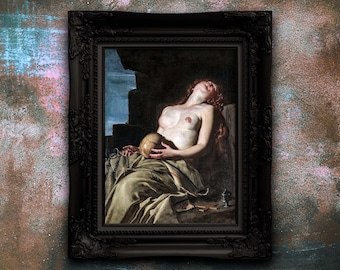 The Penitent Magdalene Art Print by Guido Cagnacci | Dark Baroque Wall Art | Moody Renaissance Masterpiece | Premium Matte Poster