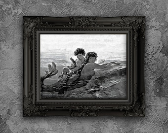 Stampa artistica vintage di una sirena: Wilhelm Kray, "Un idillio del mare" (senza cornice)