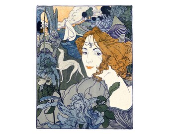 Georges de Feure Art Nouveau Poster Print, Woman with Greyhound