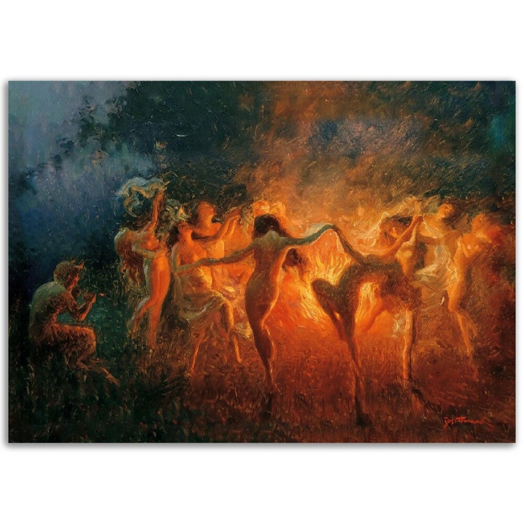 Joseph Tomanek Fire Dance Art Print. Nude Nymphs Dancing. Etsy