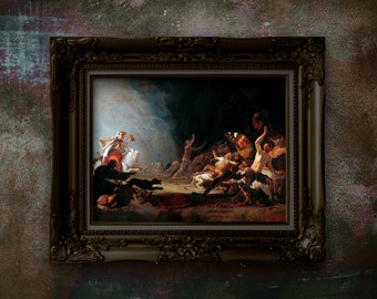 El aquelarre de las brujas de Cornelis Saftleven. Reproducción de impresión vintage de arte oculto y brujería de Dark Academia. Sin marco