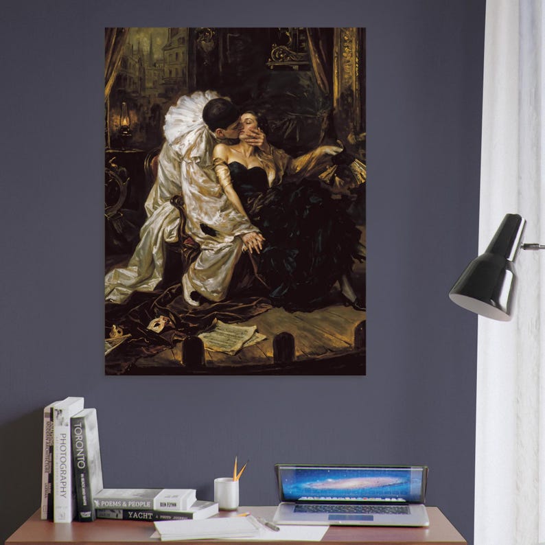 Pierrot’s Kiss Dark Romantic Art Print - Gothic Wall Decor, Moody Victorian Aesthetic Poster, Carlos Bonvalot Inspired Wall Art image 7