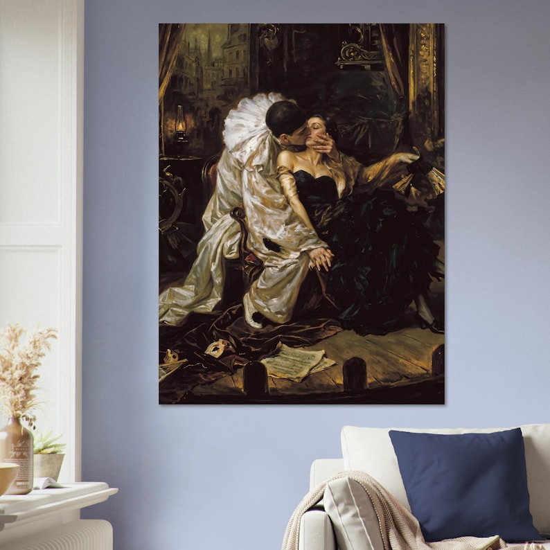 Pierrot’s Kiss Dark Romantic Art Print - Gothic Wall Decor, Moody Victorian Aesthetic Poster, Carlos Bonvalot Inspired Wall Art image 6
