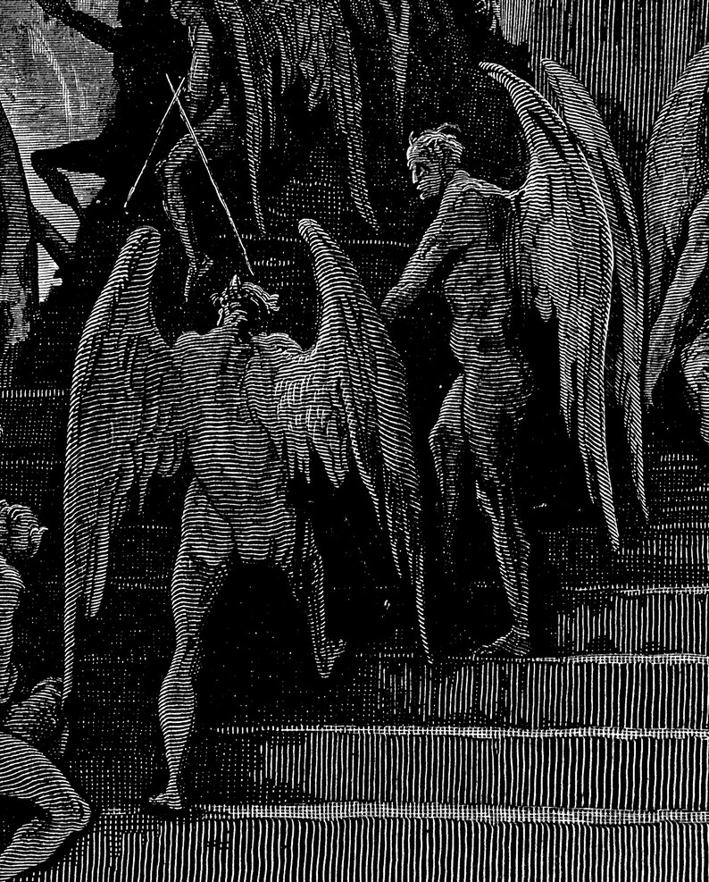 Gustave Dore Satan i rådet Konsttryck | Mörkt ockult Paradise Lost Väggdekor | Gotisk mytologisk gravyr Matt Poster | Dark Academia bild 12