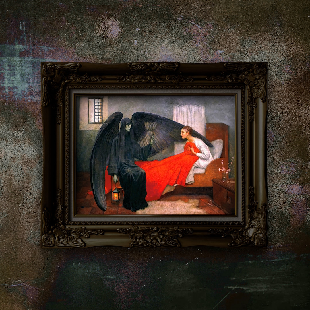 Gothic Angel Painting, Dark Academia Art Print - the Death and the