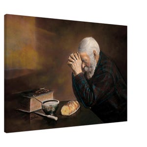 Man Praying Over Bread Art. Grace by Eric Enstrom. Canvas Art Print. Vintage Inspired Christian Wall Art Gift. Unframed