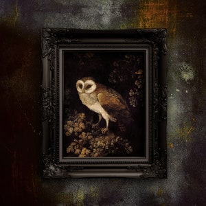 Antique Owl Painting. Dark Academia Print. Moody Rustic Print. Dark Painting. Owl Wall Art. Matte Art Paper. Unframed.