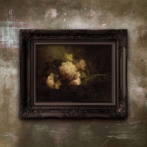 Moody Floral Oil Painting Print: Dark Academia Vintage Art