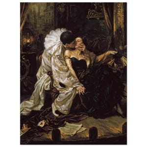 Pierrot’s Kiss Dark Romantic Art Print - Gothic Wall Decor, Moody Victorian Aesthetic Poster, Carlos Bonvalot Inspired Wall Art image 3