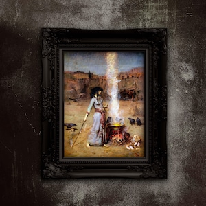 Magic Circle (La strega) di John William Waterhouse. Arte preraffaellita. Stampe artistiche. Arte Wicca. Stampa artistica della strega. Arte celtica. Arte pagana