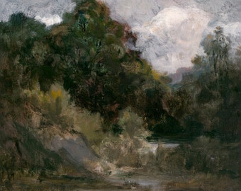 Moody Landscape Art Print: Vintage Country Oil Painting