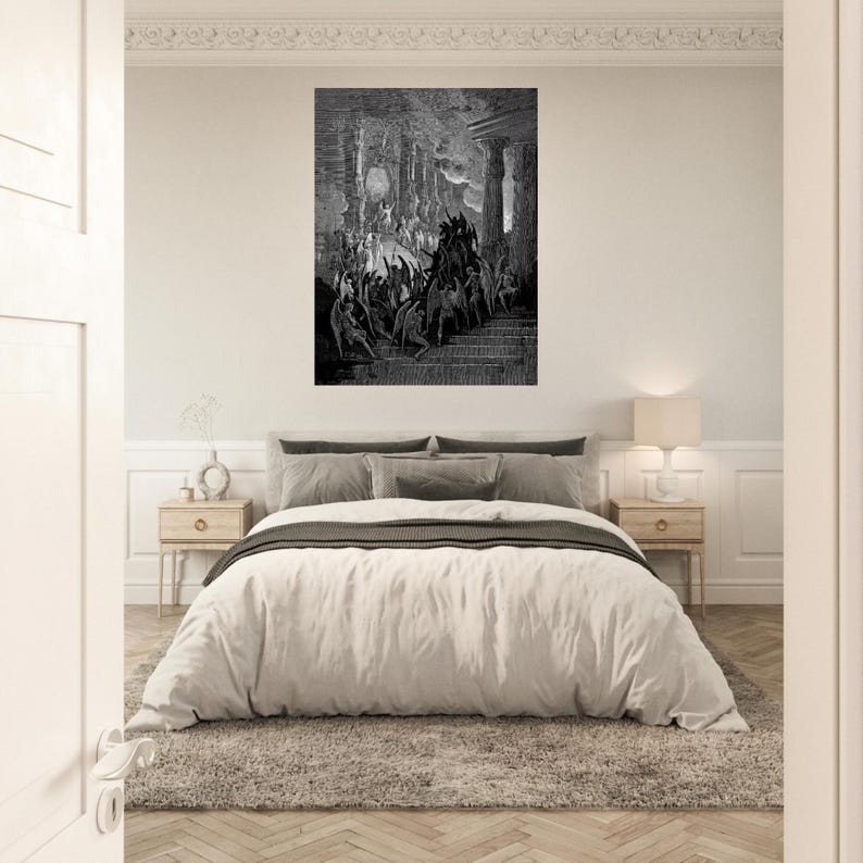 Gustave Dore Satan i rådet Konsttryck | Mörkt ockult Paradise Lost Väggdekor | Gotisk mytologisk gravyr Matt Poster | Dark Academia bild 19