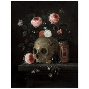 Jan van Kessel Skull Print: Dark Botanical Still Life Art