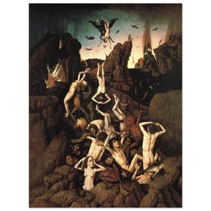 Hell. Demonic Art. Satanic Art Print. Devil Art Print by Dieric Bouts. Antique Oil Painting Print. Remastered. Unframed