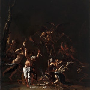 Der Hexensabbatdruck von Salvator Rosa. Okkulter Druck. Tolles Poster. Gothic Hexerei Wohndekor. Besenkessel dark art. Ungerahmt