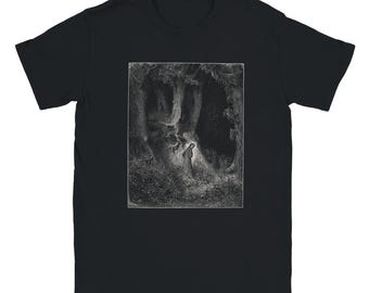 Camiseta del Infierno de Dante de Gustave Doré: Camiseta con arte de madera sombría