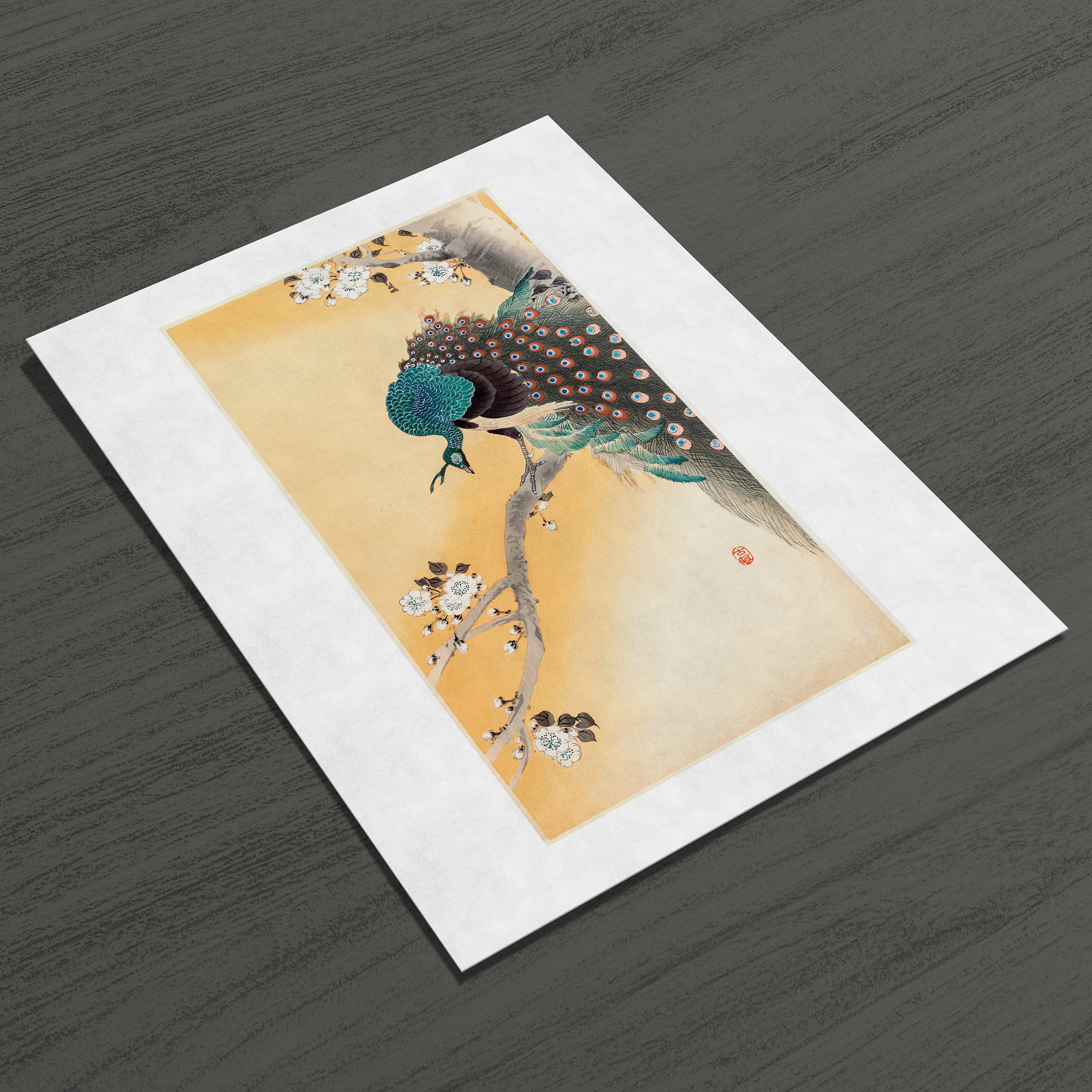 小原古邨「桜に孔雀」。ヴィンテージの日本版画。複製。額なし - Etsy 日本