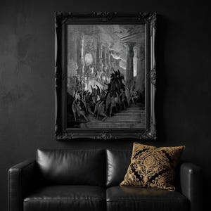 Gustave Dore Satan i rådet Konsttryck | Mörkt ockult Paradise Lost Väggdekor | Gotisk mytologisk gravyr Matt Poster | Dark Academia bild 3