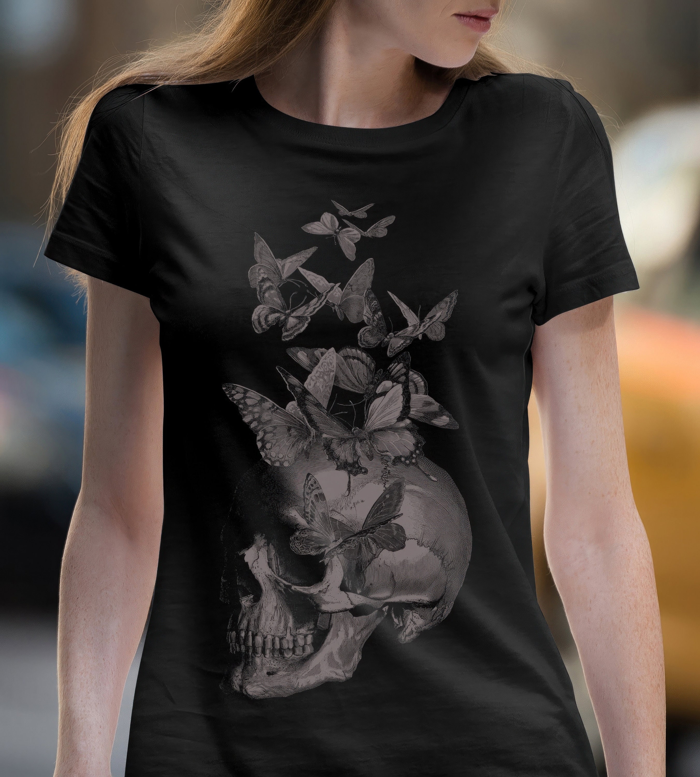 Damen Shirt Totenkopf mit Rose Glitzer Strass Skull with red Rose. :  : Fashion