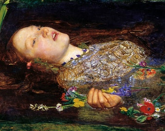 John Everett Millais Ophelia Painting on Canvas. Millais Ophelia Art. Pre-Raphaelite Art. Hamlet, William Shakespeare. Unframed Canvas