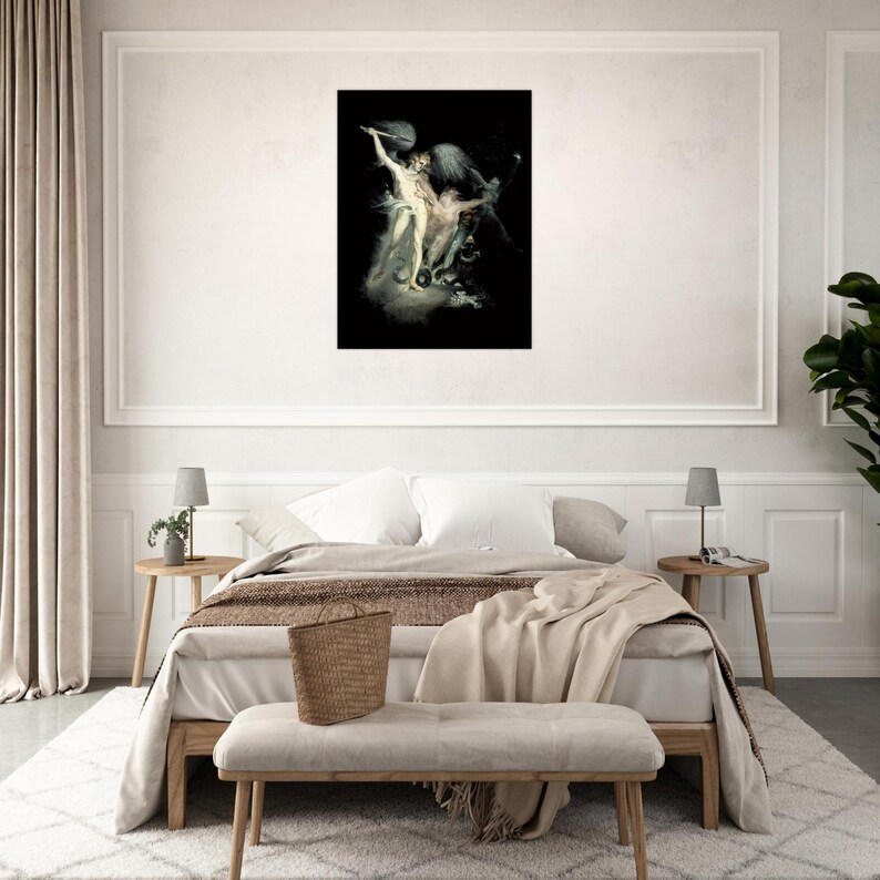 Satan & Death Occult Art Print | Goth Fantasy Poster | Vintage Satanic Wall Art Gift | John Henry Fuseli Print | Dark Academia Decor