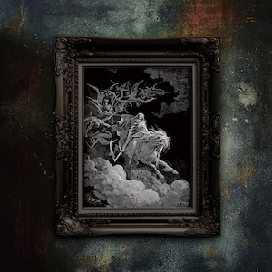 Gustave Doré Print Death On The Pale Horse. Black Metal Art. The Vision Of Death. Digitally remastered. Unframed. NO WHITE BORDER