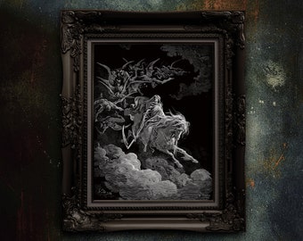 Gustave Doré Print, Death on the Pale Horse, Black Metal Art