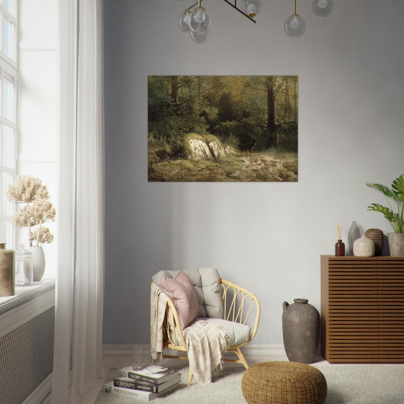 Rustic Deer Forest Landscape Art Print - Vintage Matte Poster - Etsy UK