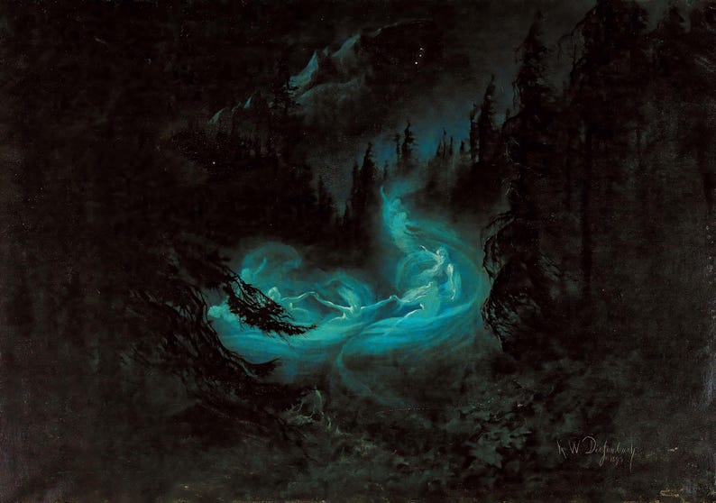 The Fairy Dance  - Dark Art Print by Karl Wilhelm Diefenbach - Premium Matte Paper Print
