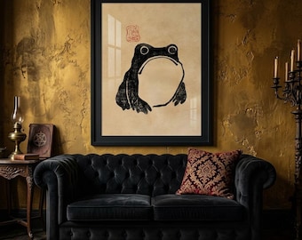 Matsumoto Hoji Frog Art Print, Japanese Woodblock Wall Art, Wabi Sabi Poster, Zen Home Decor, Funny Frog Print, Minimalist Wall Decor Gift