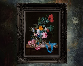 Dark Floral Botanical Print: Moody Vintage Cottagecore Art