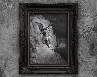 Gustave Dore "Fall of Satan" Poster | Paradise Lost Illustration Print | Vintage Art | Matte Paper | Unique Gift