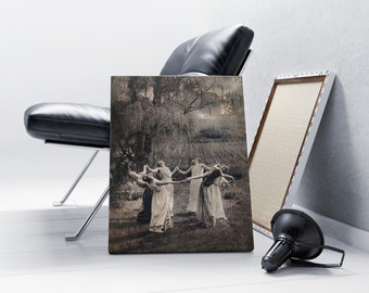 Circle of Witches Vintage Canvas Print: Remastered Women Dancing Wall Art