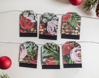 Handmade Floral Christmas Gift Tags, Holiday Chic, Set of 6