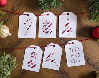 Retro Christmas Gift Tags, Metallic Candy Cane, Handmade, Set of 6