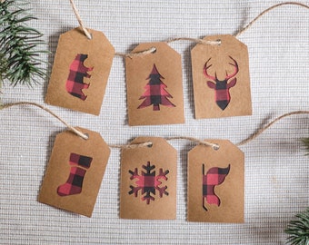 Handmade Kraft Christmas Gift Tags, Buffalo Check, Set of 6