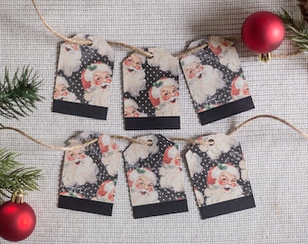Vintage Santa Claus Christmas Gift Tags, Handmade Set of 6