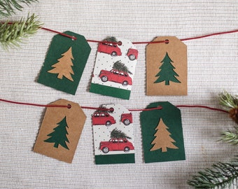 Vintage Christmas Gift Tags, Handmade Kraft Holiday Tags, Set of 6