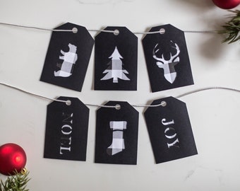 Buffalo Check Christmas Gift Tags, Handmade Farmhouse Style, Set of 6