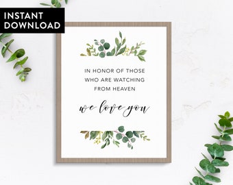 Memorial Table Sign: In Honor of Those Watching From Heaven (Printable)