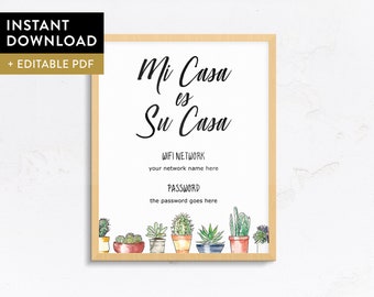 Mi Casa Wifi Password Sign: Editable PDF (Instant Download)