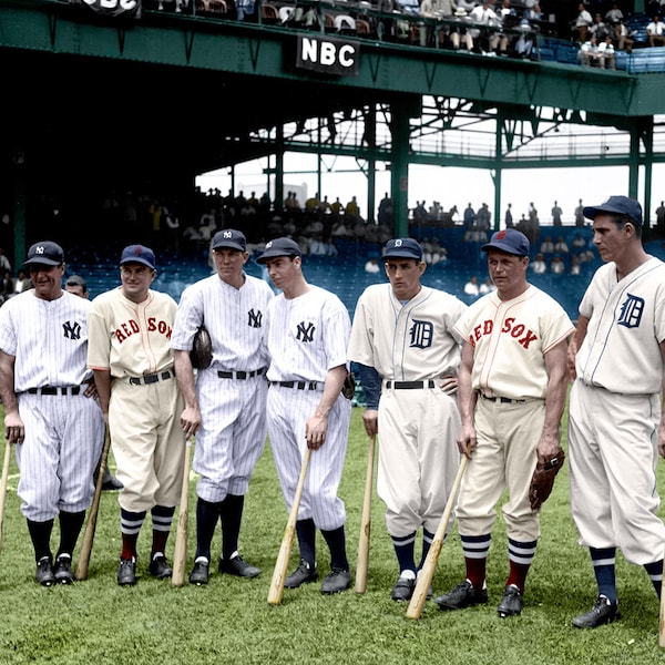 1937 Game at Griffith Stadium, Lou Gehrig, Joe Cronin, Bill Dickey, Joe DiMaggio, Charley Gehringer, Jimmie Foxx, and Hank Greenberg