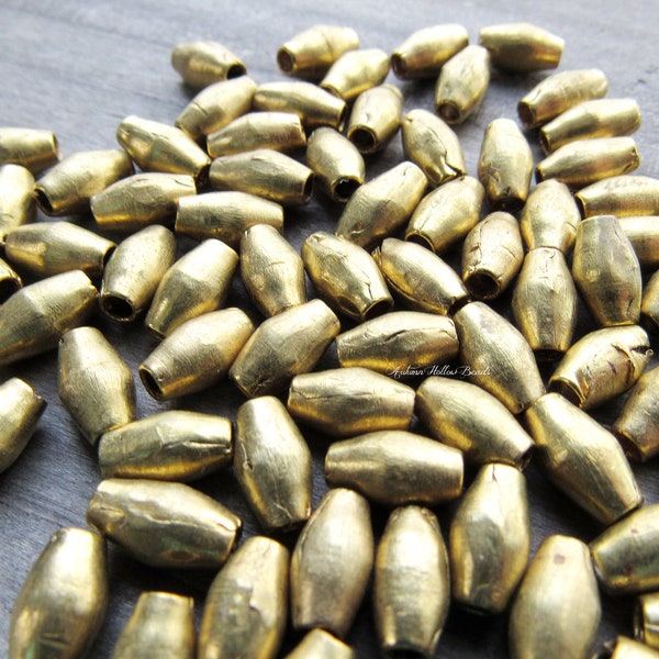 African Natural Brass Beads 9mm long bulk lot elongated barrel oval tapered 80 pcs