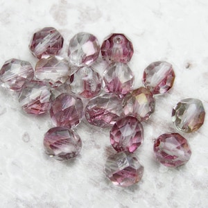 Qty 17 Pink Blush Luster 8mm fire polished czech glass round faceted beads